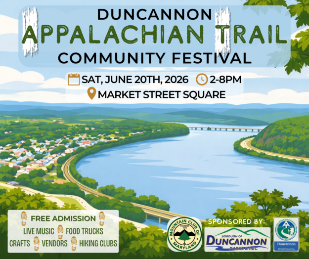 Illustration of a view of Duncannon, an Appalachian Trail town hosting a festival on Sat. June 20, 2026 from 2p.m. to 8p.m.