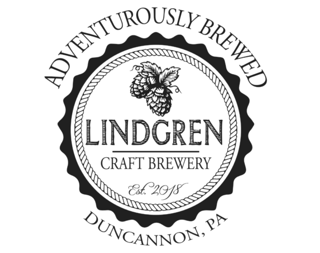 Adventurously Brewed in Duncannon, the Lindgren Craft Brewery, est. 2017, logo has an illustration of hops.