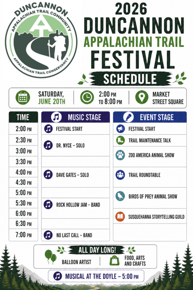 2026 Duncannon Appalachian Trail Festival Duncannon Appalachian Trail DATC 2026 Festival Schedule Image 624x935 